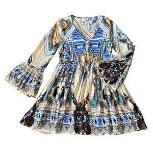 Umgee Blue and Cream Patterned Mini Dress